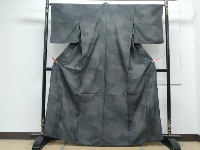 平和屋着物＊夏物　小紋　切嵌吉祥文　黒地　洗える着物　CABG8606th