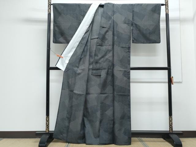 平和屋着物＊夏物　小紋　切嵌吉祥文　黒地　洗える着物　CABG8606th