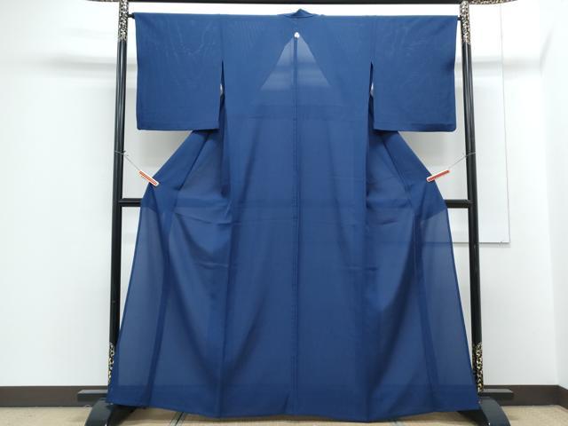 平和屋着物＊夏物　色無地　絽　濃藍色　正絹　逸品　CABG8609th