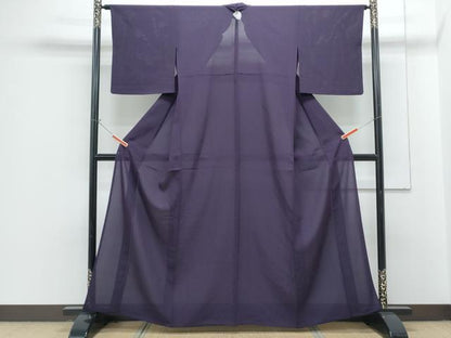平和屋着物＊夏物　色無地　絽　深紫色　正絹　逸品　CABG8612th