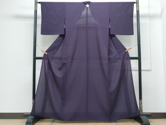 平和屋着物＊夏物　色無地　絽　深紫色　正絹　逸品　CABG8612th