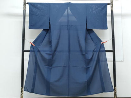 平和屋着物＊夏物　色無地　絽　濃藍色　正絹　逸品　CABG8617th