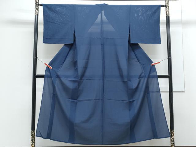 平和屋着物＊夏物　色無地　絽　濃藍色　正絹　逸品　CABG8617th