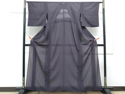 平和屋着物＊夏物　色無地　絽　紫黒色　正絹　逸品　CABG8623th
