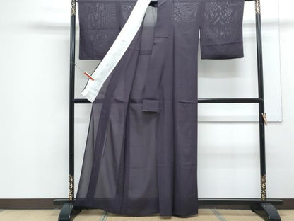 平和屋着物＊夏物　色無地　絽　紫黒色　正絹　逸品　CABG8623th