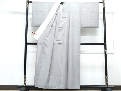 平和屋着物＊夏物　色無地　芝草紋絽　薄鈍色　正絹　逸品　CABG8625th