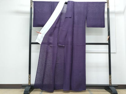 平和屋着物＊夏物　色無地　花唐草紋紗　深紫色　正絹　逸品　CABG8628th