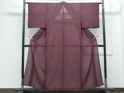 平和屋着物＊夏物　色無地　絽　葡萄色　正絹　逸品　CABG8630th