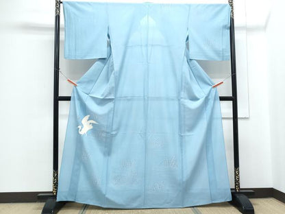 平和屋着物＊夏物　訪問着　絽　白鷺　籬流水文　正絹　逸品　CABG8631th