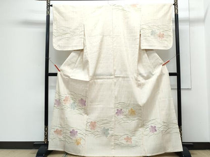 平和屋着物＊夏物　訪問着　生紬地　露芝花文　正絹　逸品　CABG8633th