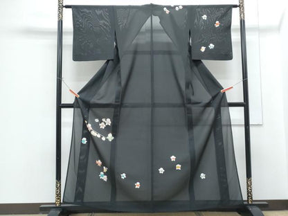 平和屋着物＊夏物　訪問着　絽　唐子　黒地　正絹　逸品　CABG8634th
