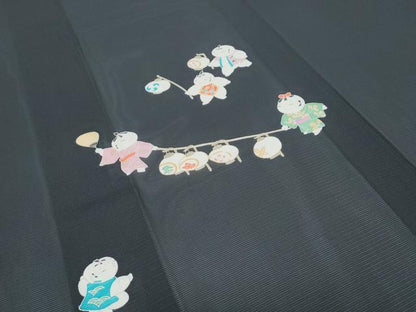 平和屋着物＊夏物　訪問着　絽　唐子　黒地　正絹　逸品　CABG8634th