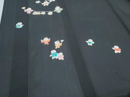 平和屋着物＊夏物　訪問着　絽　唐子　黒地　正絹　逸品　CABG8634th