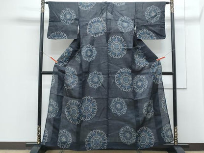 平和屋着物＊夏物　重要無形文化財　本場宮古上布　吉祥花文　芋麻　逸品　CABG8651th