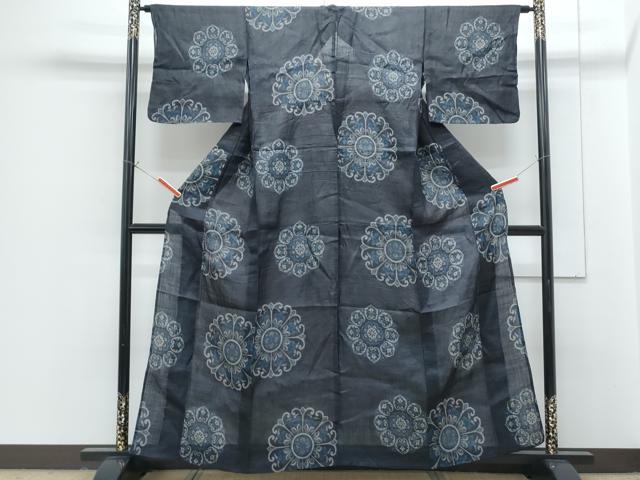 平和屋着物＊夏物　重要無形文化財　本場宮古上布　吉祥花文　芋麻　逸品　CABG8651th