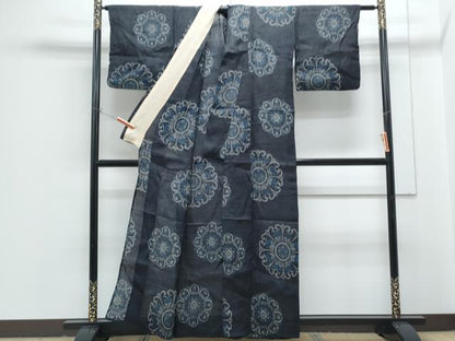 平和屋着物＊夏物　重要無形文化財　本場宮古上布　吉祥花文　芋麻　逸品　CABG8651th