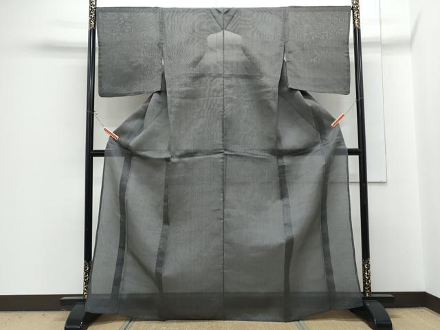 平和屋着物＊夏物　小紋　紗　縞　黒地　正絹　逸品　CABG8654th