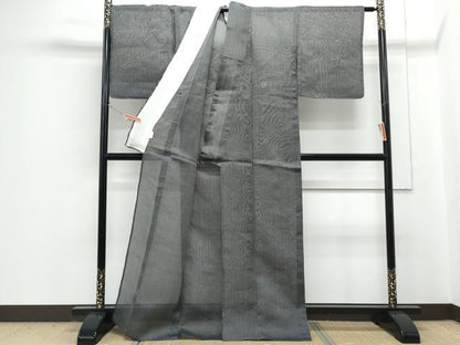 平和屋着物＊夏物　小紋　紗　縞　黒地　正絹　逸品　CABG8654th