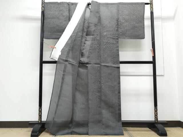 平和屋着物＊夏物　小紋　紗　縞　黒地　正絹　逸品　CABG8654th