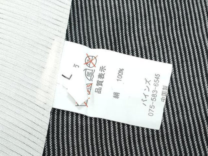 平和屋着物＊夏物　小紋　紗　縞　黒地　正絹　逸品　CABG8654th