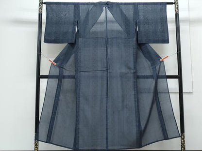 平和屋着物＊夏物　夏塩沢　110亀甲　麻の葉間道　正絹　逸品　CABG8656th