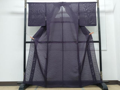 平和屋着物＊夏物　色無地　草葉紋紗　深紫色　正絹　逸品　CABG8670th