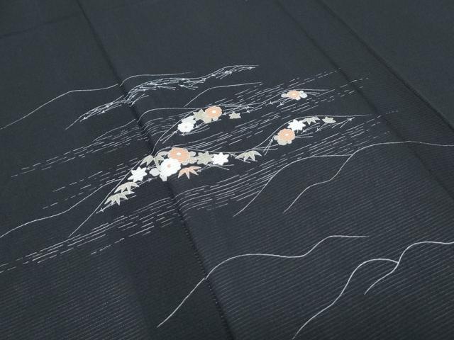 平和屋着物＊夏物　訪問着　友禅　絽　草花文　黒地　正絹　逸品　CABG8674th