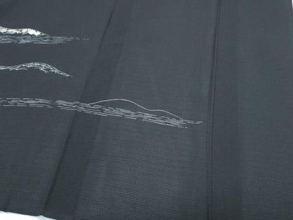 平和屋着物＊夏物　訪問着　友禅　絽　草花文　黒地　正絹　逸品　CABG8674th