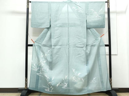 平和屋着物＊夏物　訪問着　絽紬地　流水草葉文　暈し染め　正絹　逸品　CABG8683th