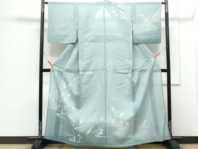 平和屋着物＊夏物　訪問着　絽紬地　流水草葉文　暈し染め　正絹　逸品　CABG8683th