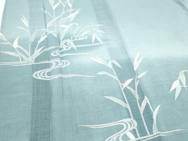 平和屋着物＊夏物　訪問着　絽紬地　流水草葉文　暈し染め　正絹　逸品　CABG8683th