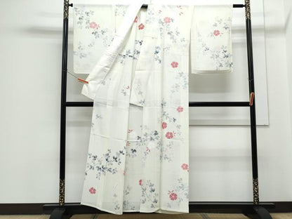 平和屋着物＊夏物　小紋　絽　草花文　正絹　逸品　CABG8687th