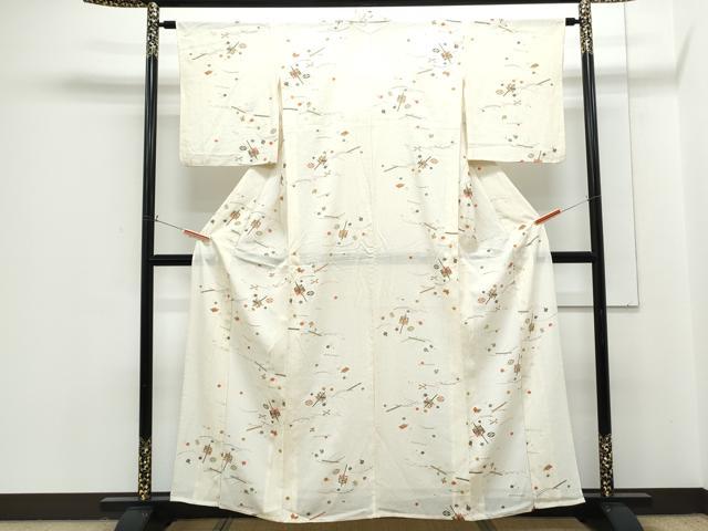 平和屋着物＊夏物　小紋　絽　宝尽くし文　金彩　正絹　逸品　CABG8691th