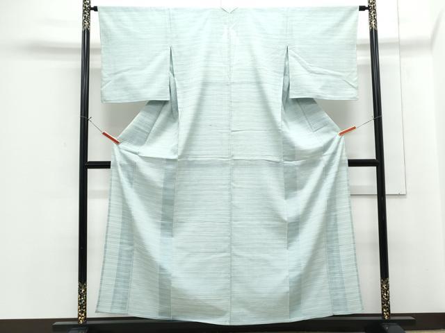 平和屋着物＊夏物　紗紬　藍　霞文　正絹　逸品　CABG8694th