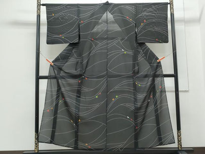 平和屋着物＊夏物　小紋　絽　吉祥文　黒地　正絹　逸品　CABG8695th