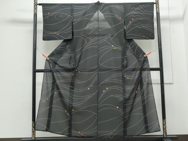 平和屋着物＊夏物　小紋　絽　吉祥文　黒地　正絹　逸品　CABG8695th