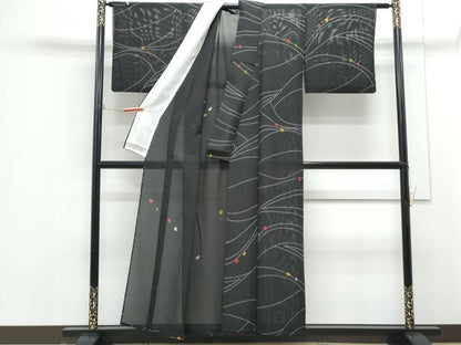 平和屋着物＊夏物　小紋　絽　吉祥文　黒地　正絹　逸品　CABG8695th