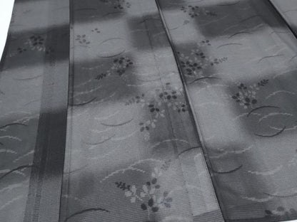 平和屋着物＊夏物　小紋　絽　草葉文　黒地　正絹　逸品　CABG8697th