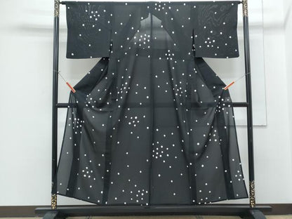 平和屋着物＊夏物　小紋　絞り　絽　あられ　黒地　正絹　逸品　CABG8699th