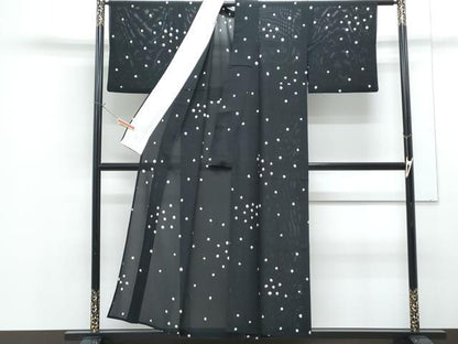 平和屋着物＊夏物　小紋　絞り　絽　あられ　黒地　正絹　逸品　CABG8699th