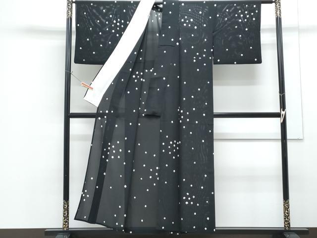 平和屋着物＊夏物　小紋　絞り　絽　あられ　黒地　正絹　逸品　CABG8699th