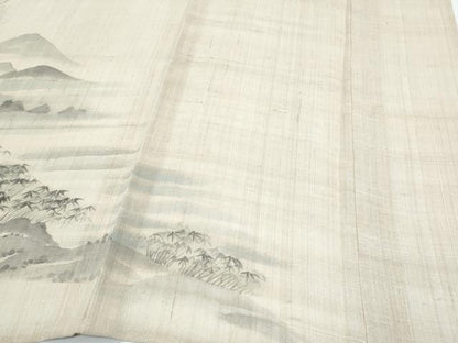 平和屋着物＊夏物　訪問着　生紬地　渡橋風景文　正絹　逸品　CABG8701th