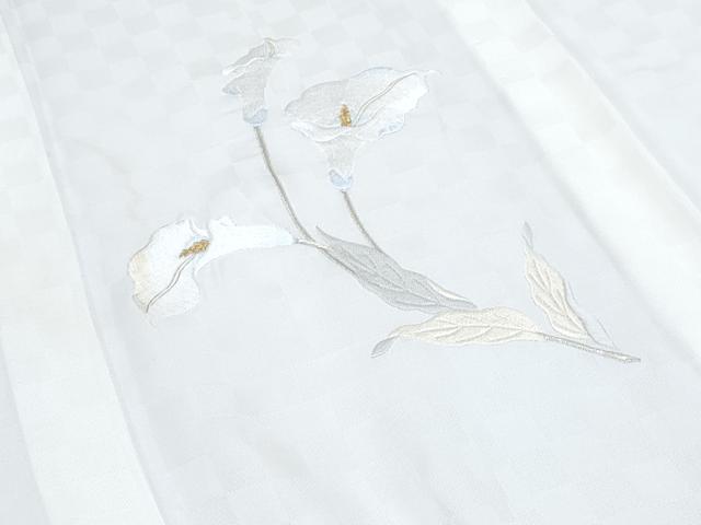 平和屋着物＊夏物　訪問着　総刺繍　市松紋紗　百合　金糸　ロング丈　正絹　逸品　CABG8708th