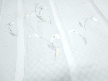 平和屋着物＊夏物　訪問着　総刺繍　市松紋紗　百合　金糸　ロング丈　正絹　逸品　CABG8708th