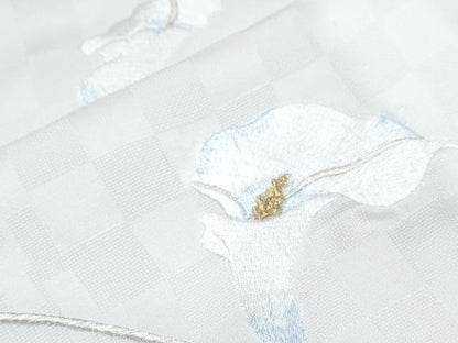平和屋着物＊夏物　訪問着　総刺繍　市松紋紗　百合　金糸　ロング丈　正絹　逸品　CABG8708th