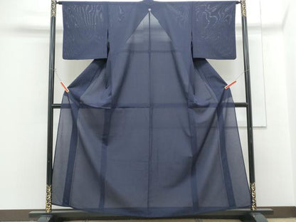 平和屋着物＊夏物　色無地　絽　濃藍色　正絹　逸品　CABG8711th