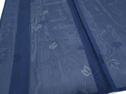 平和屋着物＊夏物　色無地　絽　蔦の葉紋紗　紺色　正絹　逸品　CABG8713th