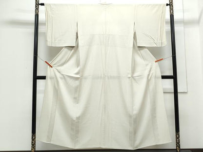 平和屋着物＊夏物　色無地　絽縮緬　白橡色　正絹　逸品　CABG8718th