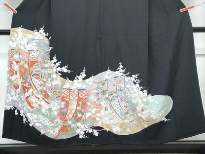 平和屋着物■豪華黒留袖　駒刺繍　几帳飛鶴花文　金彩　正絹　逸品　CABG8721th