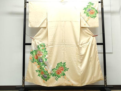 平和屋着物■訪問着　駒刺繍　草花文　金彩　正絹　逸品　CABG8724th